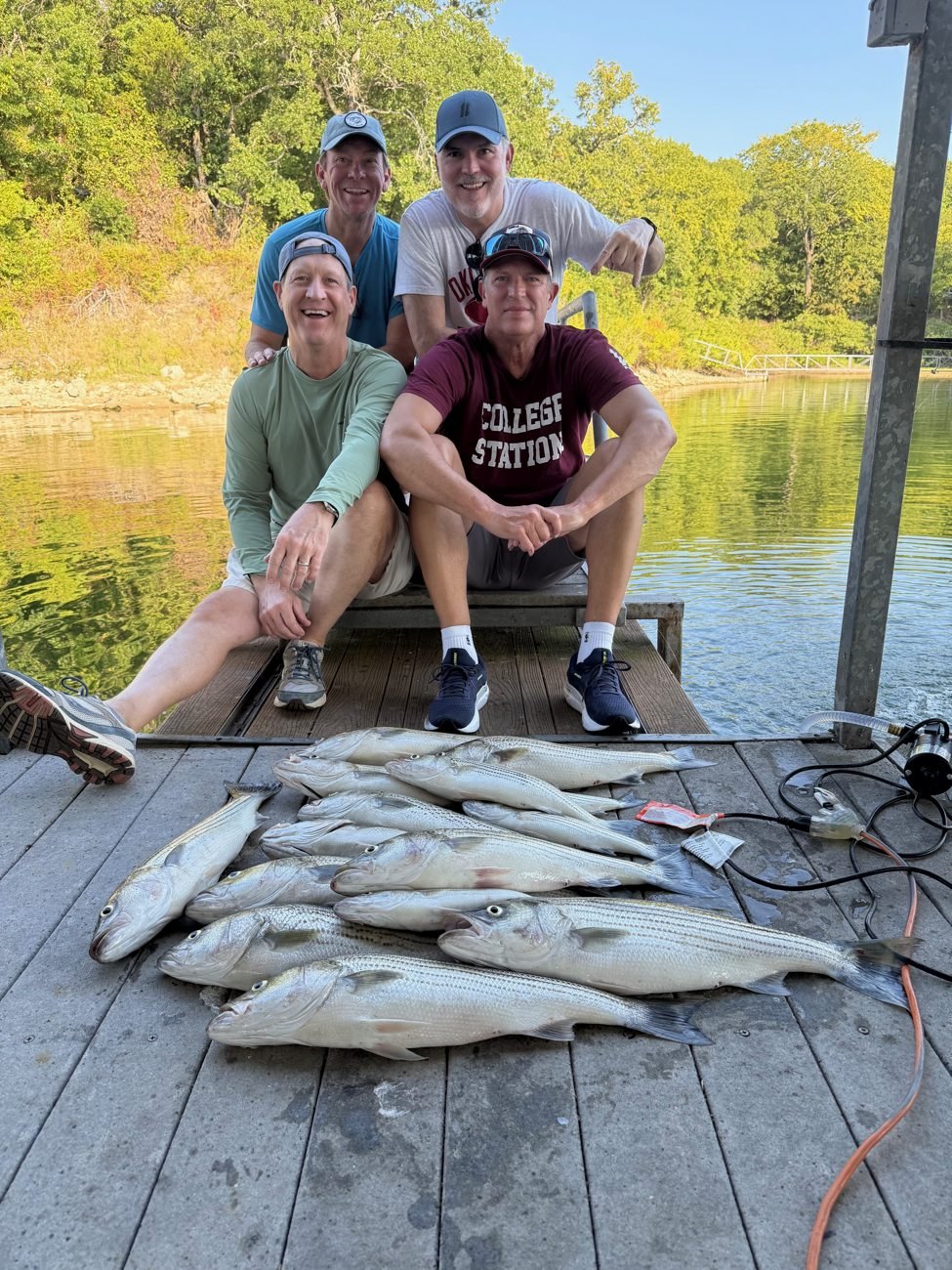 Group celebrating their catch